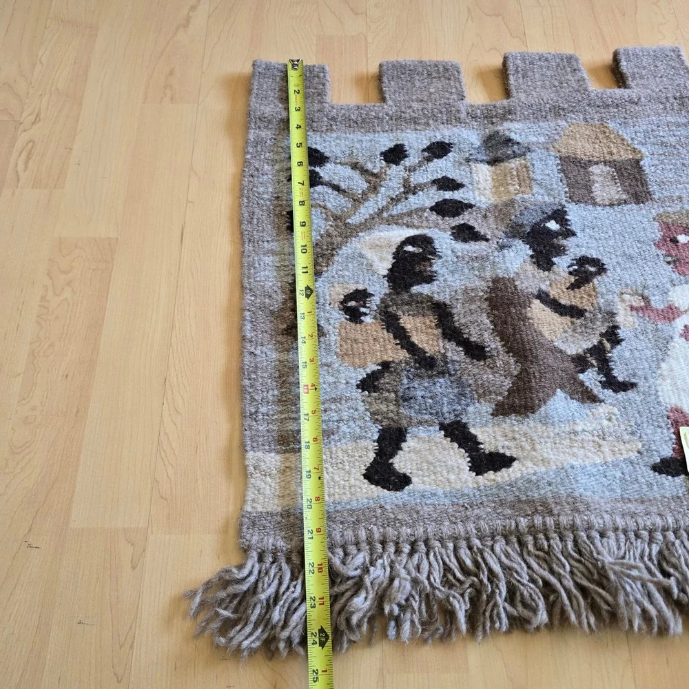 Mapusha Weaving South Africa Hand Woven Wool Wall Hanging Village Scene Tapestry